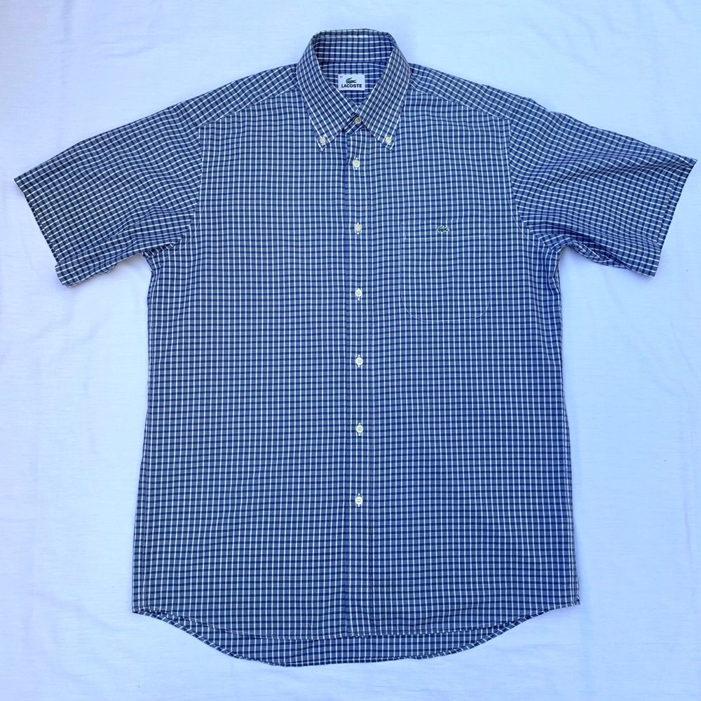 Lacoste Mens Blue Plaid Short Sleeve